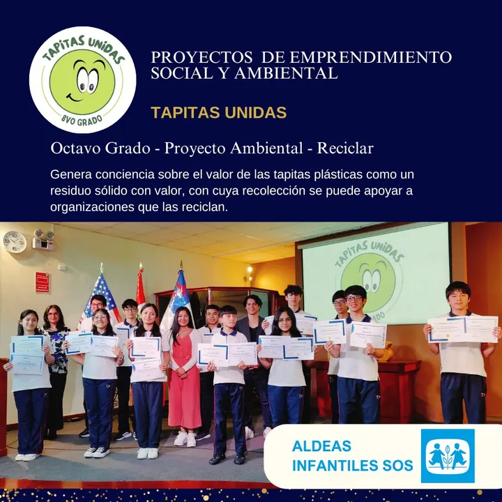 Octavo grado, proyecto ambiental Reciclar: Tapitas Unidas